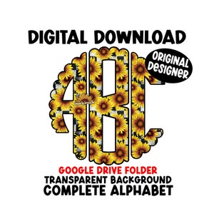 Sunflowers And Checkers |  Scalloped Monogram | Alphabet | Letters | Round Monogram | Google Drive Folder | PNG
