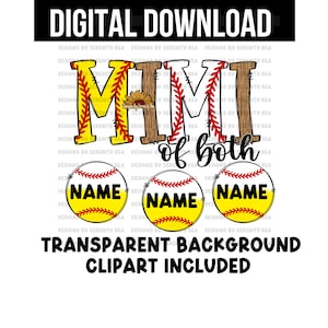 Baseball And Softball MIMI | Digital Download | Sports | Sublimation | PNG | DTF | Grandma | Clipart Included