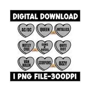 Valentines Hearts | Rock Bands | Digital Download | Classic Rock Music | Sublimation | DTF