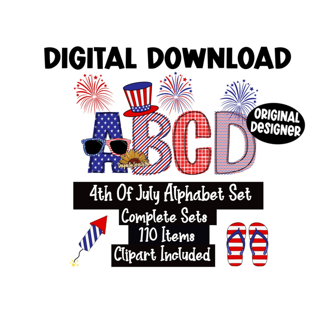 4th of July Alphabet Clipart Set | Patriotic Doodle Letters (digital ...