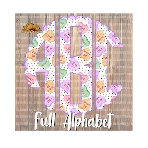 Valentines Day Monogram | Candy Hearts | Scallop Monogram | Alphabet | Letters | Round Monogram | Google Drive Folder | PNG