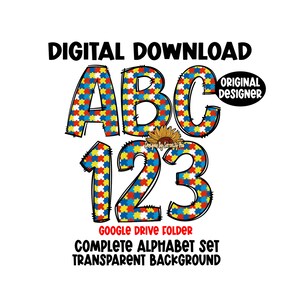 Autism Doodle Alphabet Set | Google Drive | Sublimation | Digital Download | Doodle Letter And Numbers