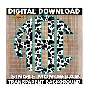 SINGLE PNG File | Scalloped Monogram | Custom Listing for Single Monogram | Cow Print & Teal  | Sublimation | DTF | Personalized
