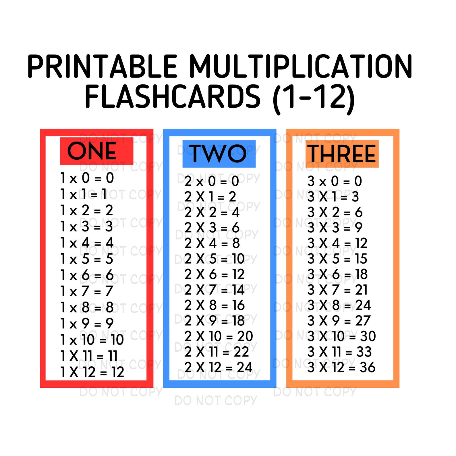 Printable Multiplication Flashcards (1-12) | Multiplication Bookmarks ...