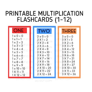 Printable Multiplication Flashcards (1-12) | Multiplication Bookmarks |Times Table Flashcards | Math Flashcards | School Flashcards