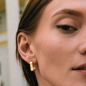 Sosno Square Huggie Hoop Earrings | Minimalist Earrings | 18k Gold Plated Geometric Earrings | Gold Hoop Earrings | Square Hoops
