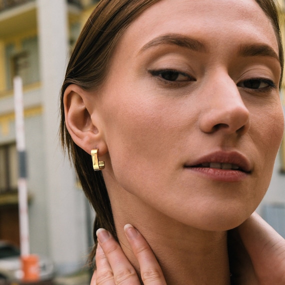 Sosno Square Huggie Hoop Earrings | Minimalist Earrings