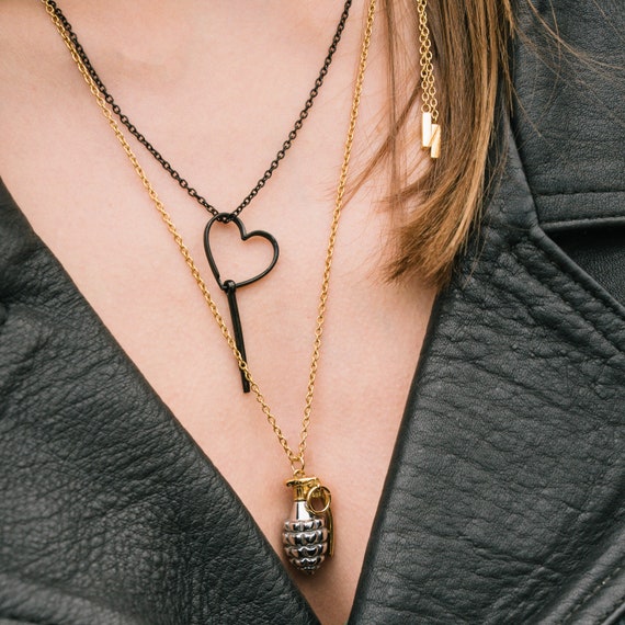 Valerien Heart and Grenade Pin Necklace Anti-war Layering Necklace Open  Heart Necklace Love Necklace Unique Unusual Necklace - Etsy