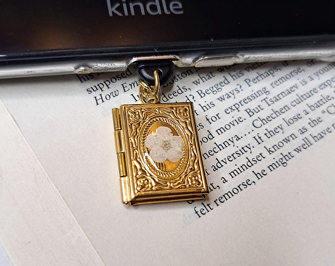 Book Locket Flower Charm | Phone Dust Plug, Bookish Charm