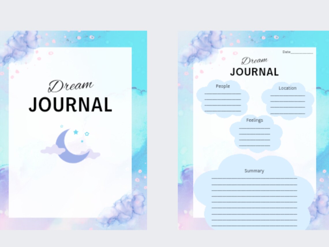 PDF Printable Dream Journal Printable Dream Diary Dream Etsy