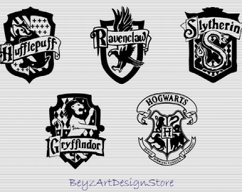hogwarts house crests black and white