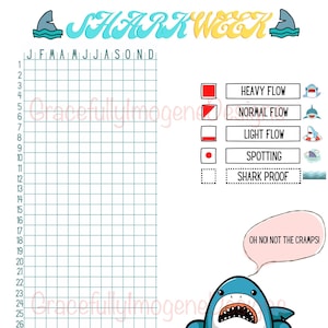 Shark Week period tracker, cycle tracker, digital planner, printable planner, instant download