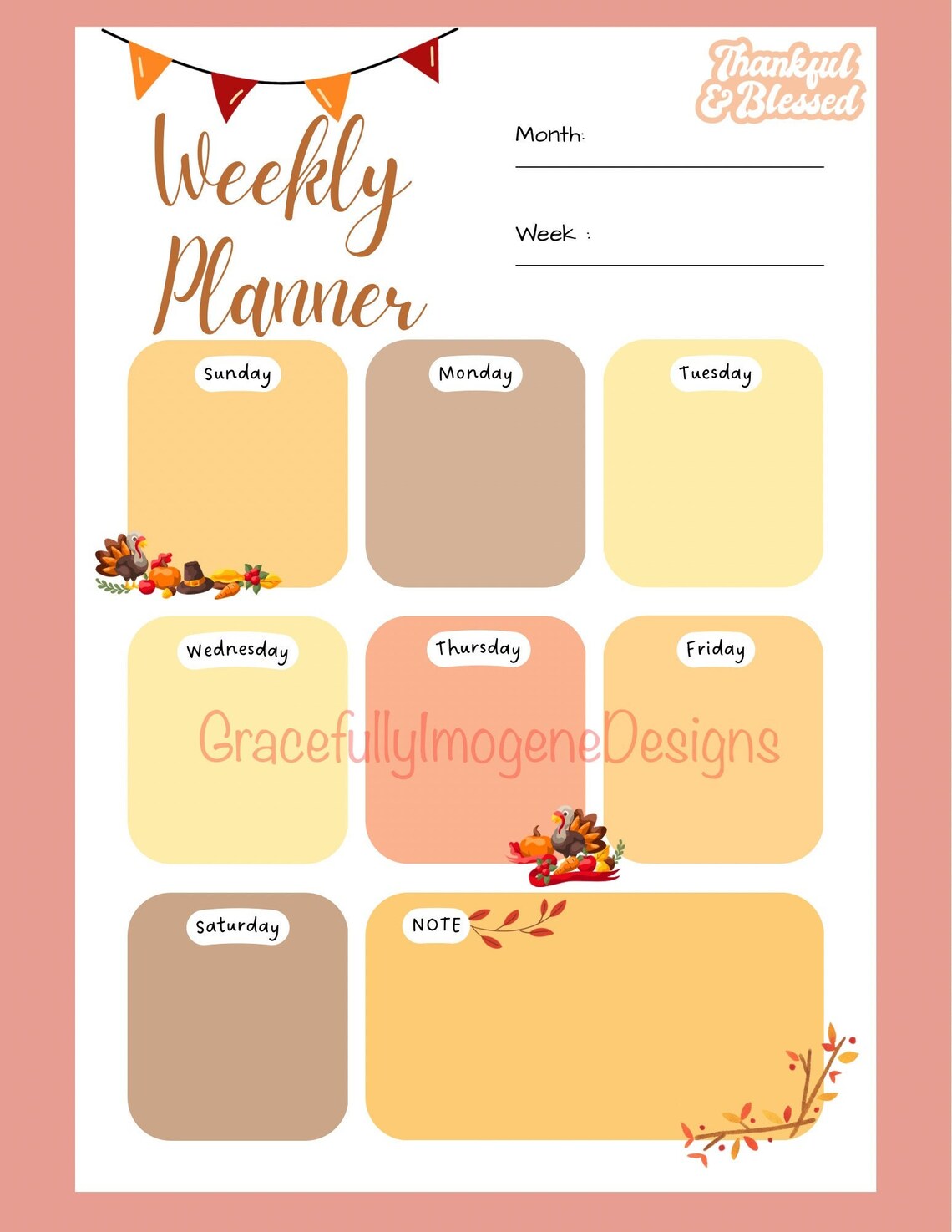 November Weekly Planner, Printable Planner, Digital Planner, Instant Download, Thanksgiving