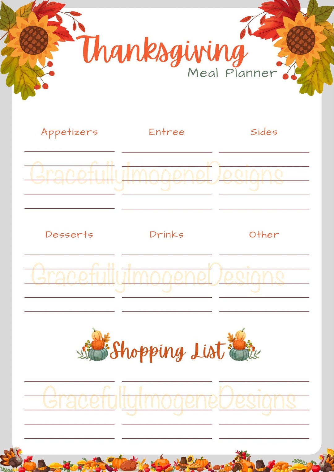 Thanksgiving Meal Planner, Shopping List, Menu Planner, Holiday ...