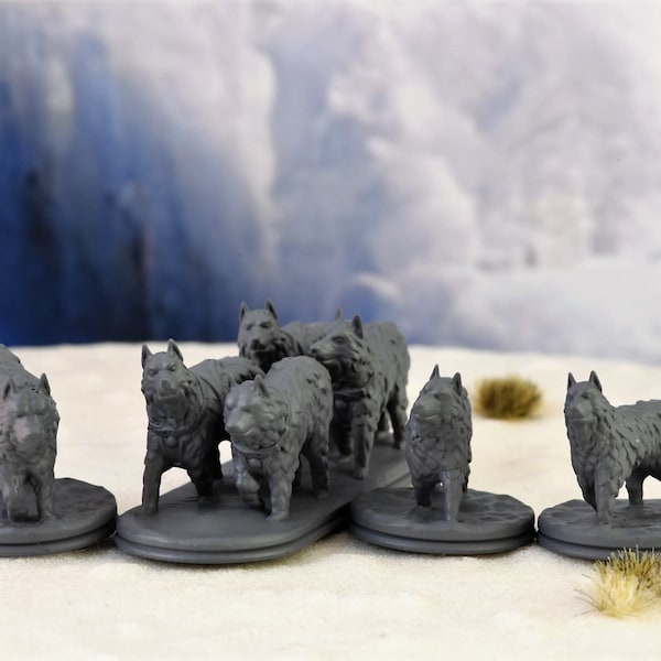 Dog or Sled Dog Team 28mm Resin Animal Miniatures | Minis | Pathfinder | RPG | Tabletop | Dnd | Dungeons and Dragons | D&d