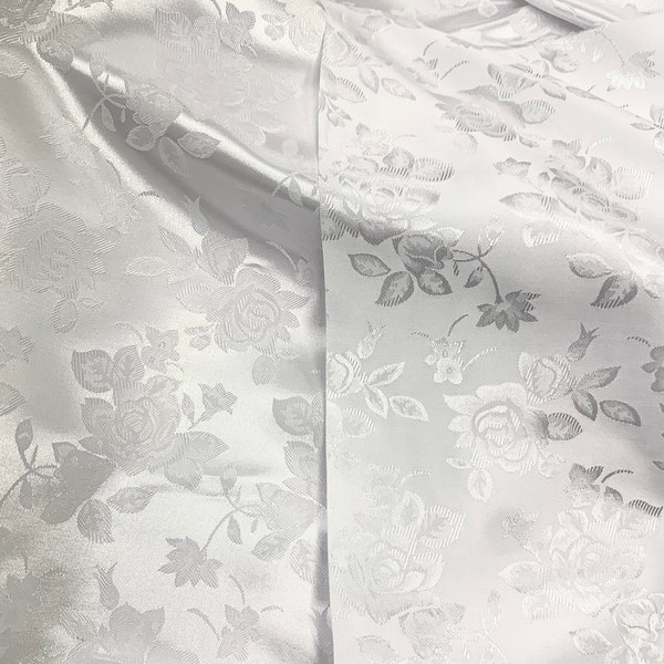 Satin Jacquard fabric 100% polyester  color white 58" width Polyester Fabric. made in Republic of China.(ROC)