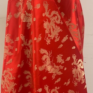 Chinese Brocade Fabric, small dragon design color RED, 54/56&quot; wise sell by 1 yard increment.