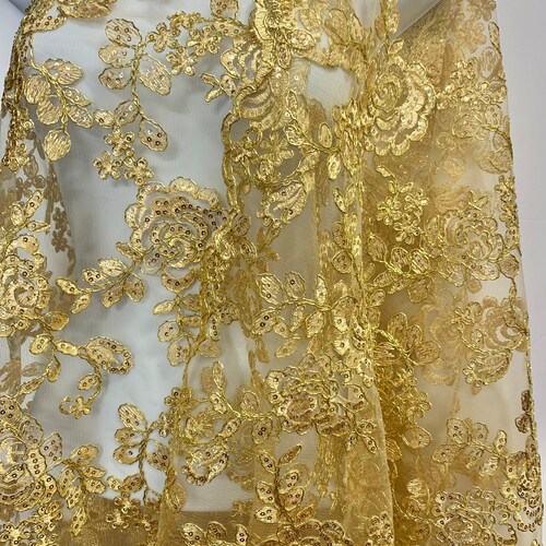 Lace Fabric Design Floral Style Color Gold Design 04455911 Etsy