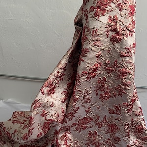 5 yards floral metalic Brocade fabric. color burgundy 56&quot;
