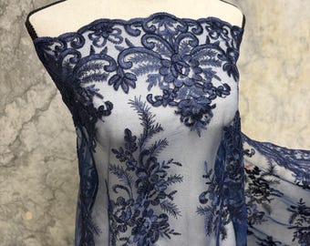 Lace Fabric Embroidery Double Scalloped - Navy - 49/50" width - Ref.BNG Collection