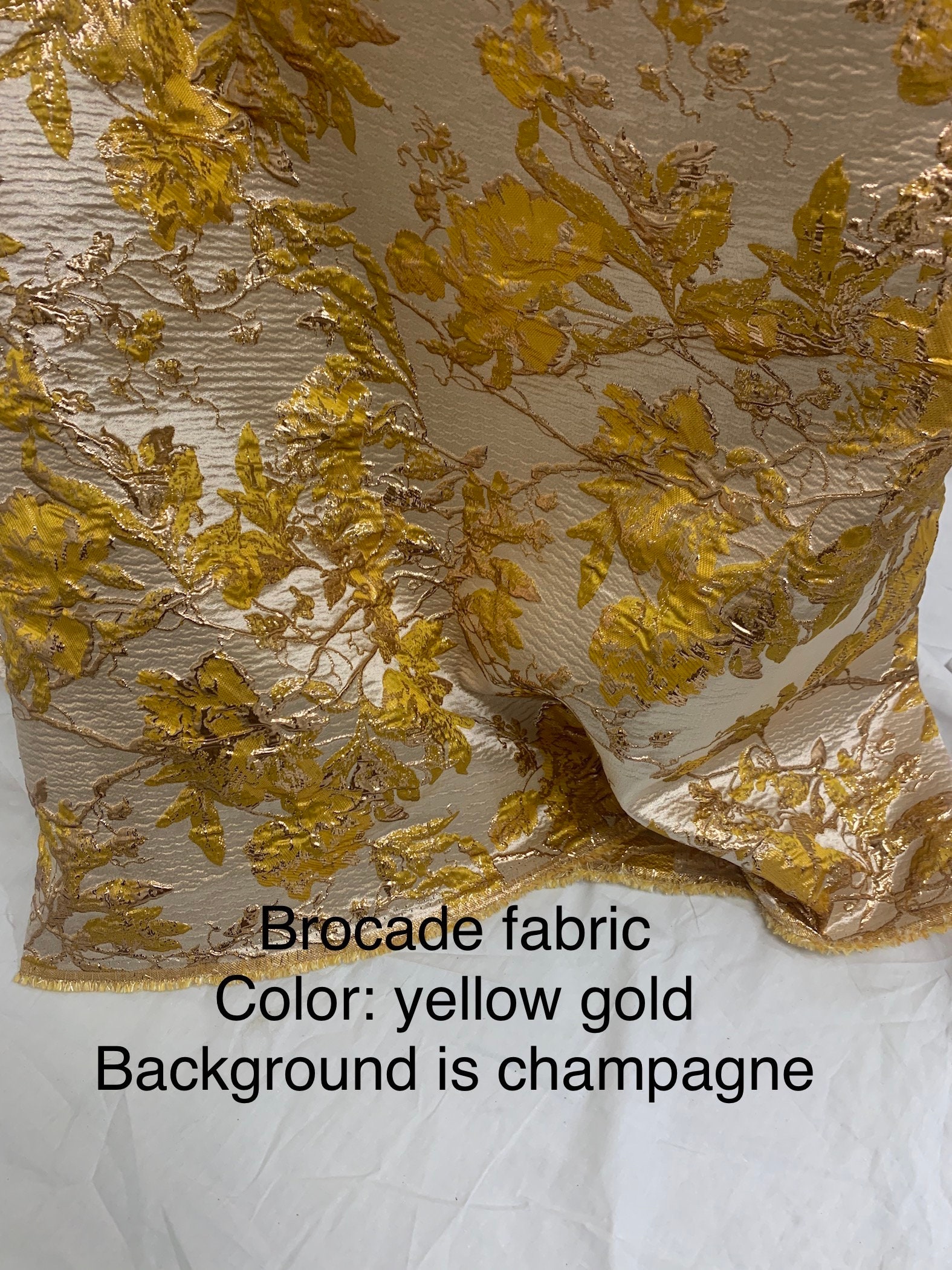 3 yards floral metalic Brocade fabric. color Yellow width 57/58 inches.