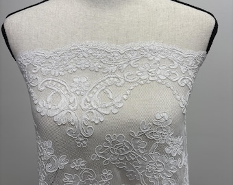 Bridal Corded lace Fabric - White - 49" Width - 670C