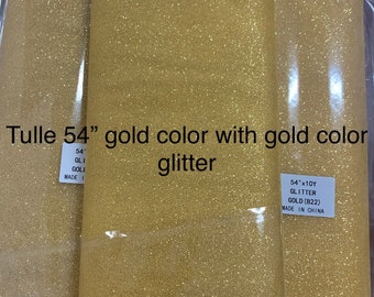 Gold color Glitter Tulle 10 yards 54" double fold, color gold with gold glitter. 10 yards.