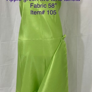 Apple green Taffeta fabric . Two tone affet fabric width 58&quot; polyester. great for tops, decoration, craft and art projects. item 105