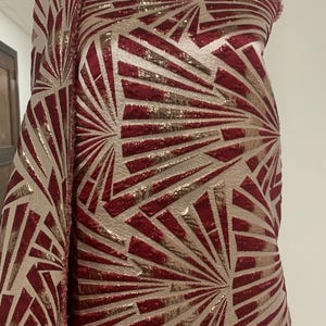 5 yards Red brocade metalic fabric. color Red 56&quot; design J3568