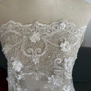 3D Bridal Beaded Lace fabric - Offwhite - 49" Width - 3D Beaded lace embroidery sequins double scalopped