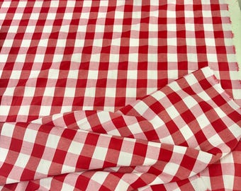 Gingham fabric - Red and white - Poly cotton - 59" Width - 1" square