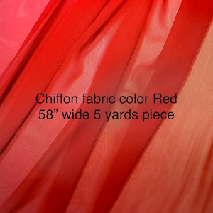 Red 5 yards piece Chiffon Fabric cut, 60" wide. Sheer fabric great item for wedding, party dress, drapery and back drop.