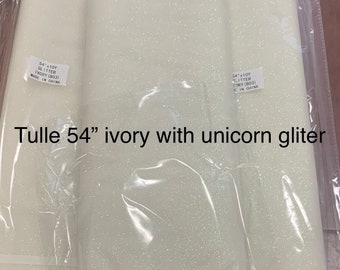 Glitter Tulle 54" double fold, color Ivory with unicorn glitter 10 yards per pack.