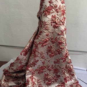 Floral metalic Brocade fabric. color burgundy 56&quot;, By 1 yard increment