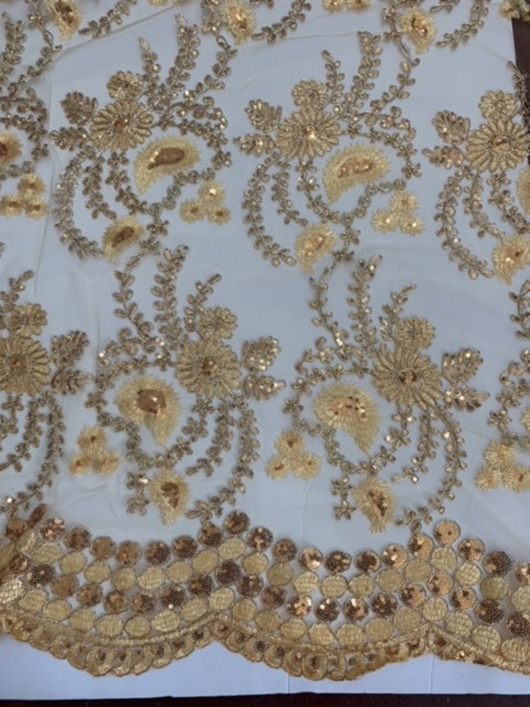 Gold Color Lace Fabrics Design Lexi, Sequins, Embroidery Double