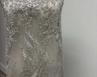 Silver Gray Beaded lace Fabric - 49" Width - Ref. NAS MH-1803