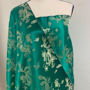 Chinese Brocade Fabric, small dragon design color emerald green , 54/56&quot; wise sell by 1 yard increment.