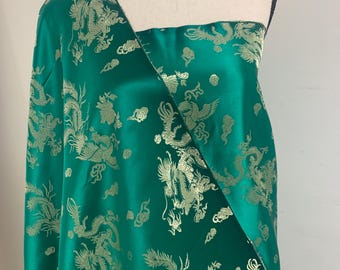 Chinese Brocade satin Fabric - Emerald green - 54/56" Width - small dragon design