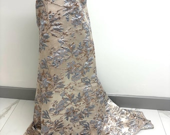 Floral metalic Brocade fabric - Blue gold 56" - Design Extravaganza