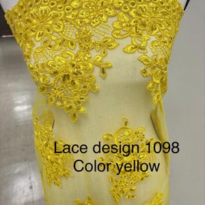 A 2 yards cut Lace color Yellow. Double scalloped sequence embroidered width 49/50 inches. condition. sell by 2 yards cut continues. 1098Nas