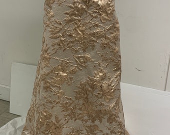3 yards floral metalic Brocade fabric. color is Gold Rose width 56&quot;.
