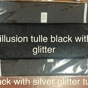 Black Glitter Tulle 54&quot; double fold, color Black with Silver glitter 10 yards per pack.