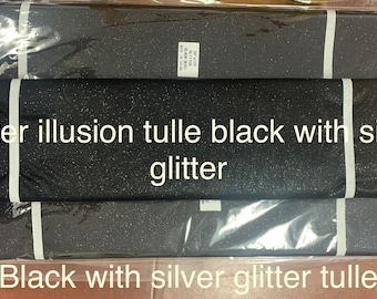 Black Glitter Tulle 54&quot; double fold, color Black with Silver glitter 10 yards per pack.