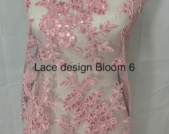 Pink Lace fabric design bloom 6 width 49/50&quot; Polyester