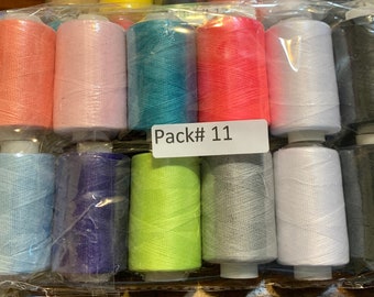 Sewing threads 12 assorted colors per package, each package assortment is different from each other, all packages has 2 black and 2 white.