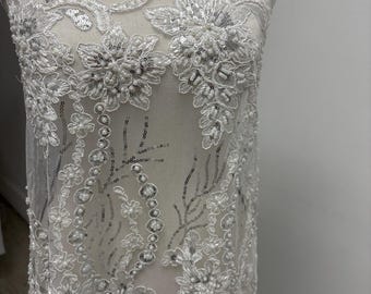 Formal Dress Beaded lace Fabric - White - 49" Width