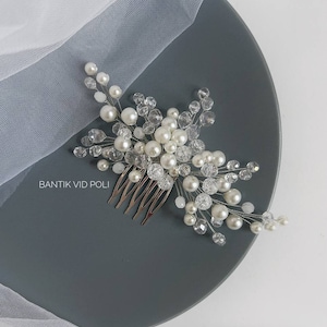 Pearl wedding hair comb, bridal comb, Bride Pearl Hair Comb Headwear, hair comb for wedding, Crystal Bridal Hair Comb, bridal hair piece zdjęcie 1