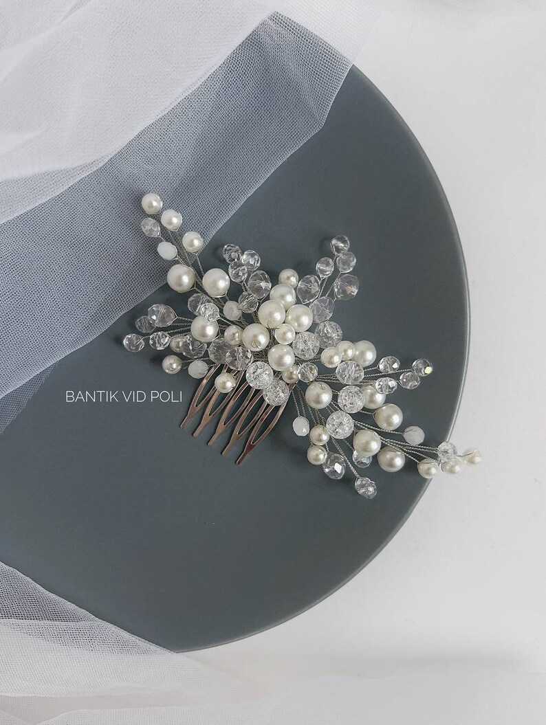 Pearl wedding hair comb, bridal comb, Bride Pearl Hair Comb Headwear, hair comb for wedding, Crystal Bridal Hair Comb, bridal hair piece zdjęcie 1