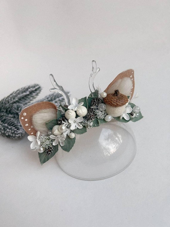 Cerchietto Natalizio Con Corna Di Renna Pelose E Orecchie Di Cervo – Accessorio Cosplay Per Donne E Bambini, Multicolore, 28x18x3 Cm