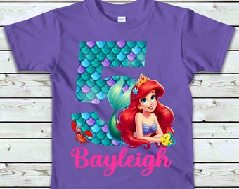 Little Mermaid Birthday Shirt, Princess Ariel Birthday Tee, Matching Family Birthday Shirts, Long Sleeve or Short Sleeve